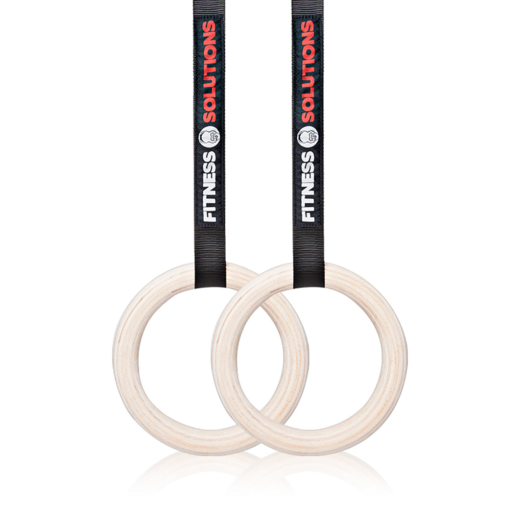 Par de anillas de gimnasia de madera con correa de nylon negro ajustable para calistenia Fitness Solutions