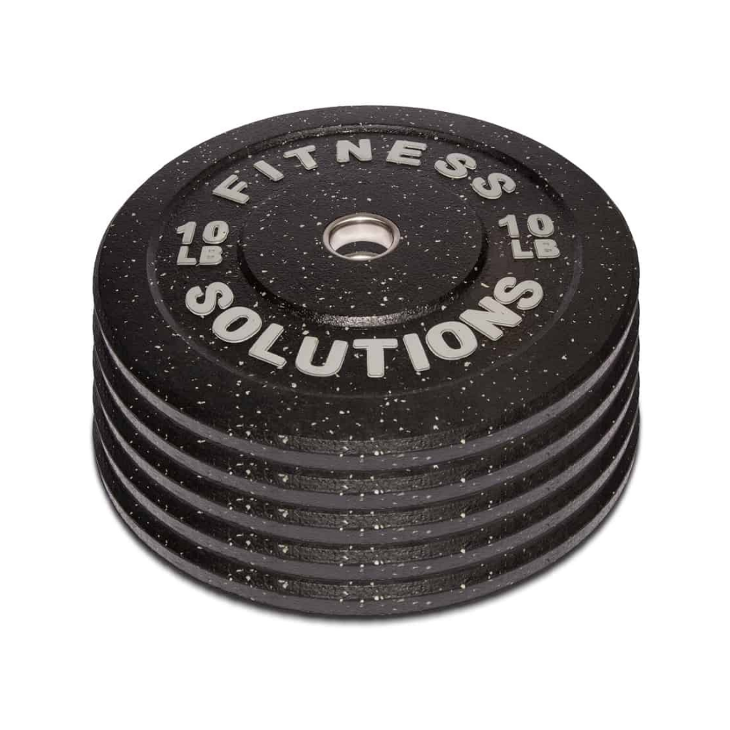 Pack de cinco pares de discos bumper crumb rubber 10 libras goma reciclada negra Fitness Solutions