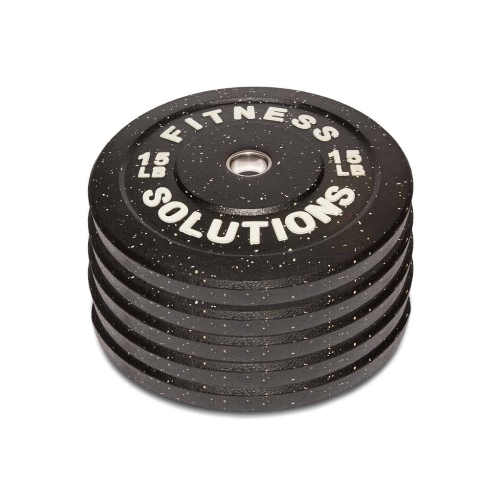 Pack de cinco pares de discos bumper crumb rubber 15 libras goma reciclada negra Fitness Solutions