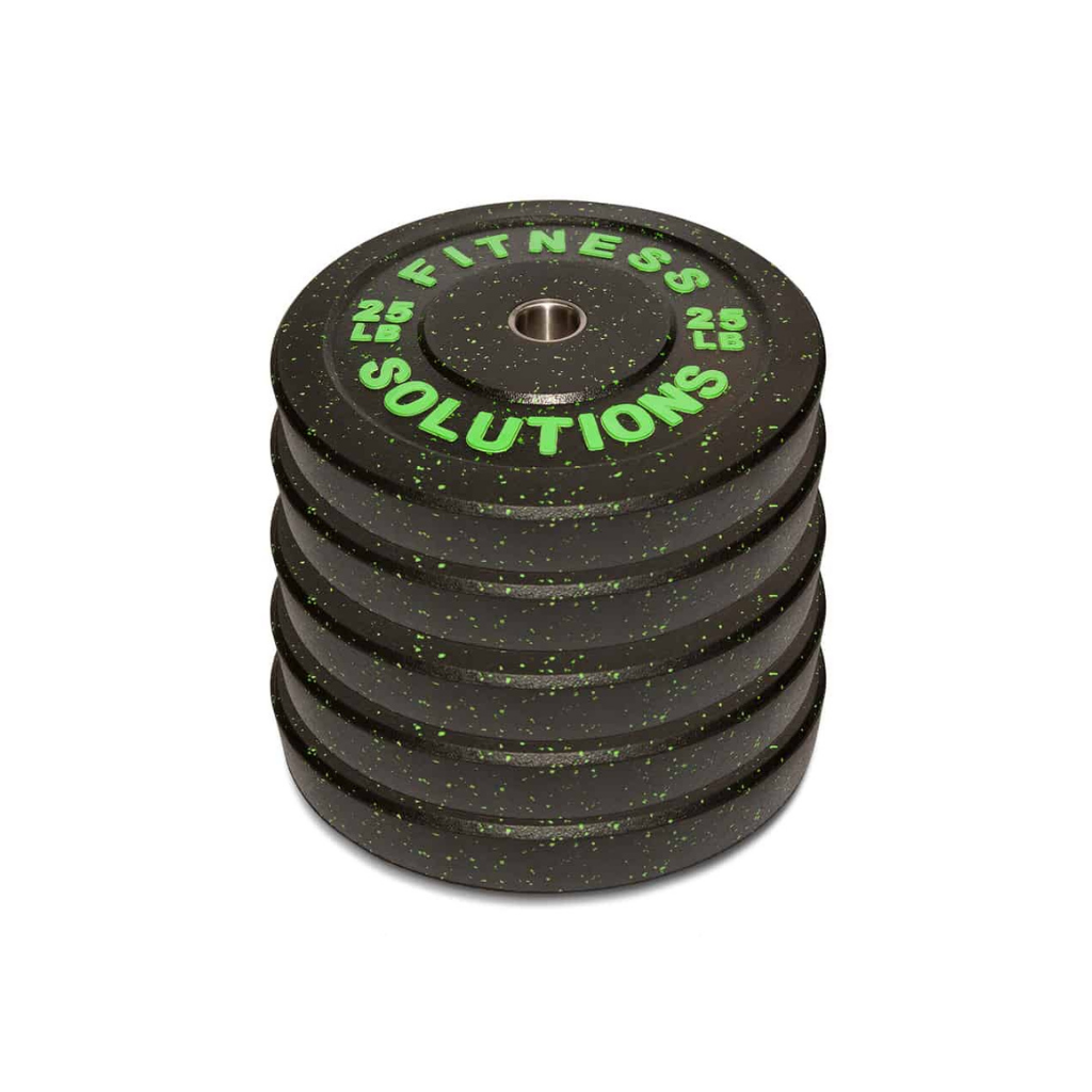 Pack de cinco pares de discos bumper crumb rubber 25 libras goma reciclada negra Fitness Solutions