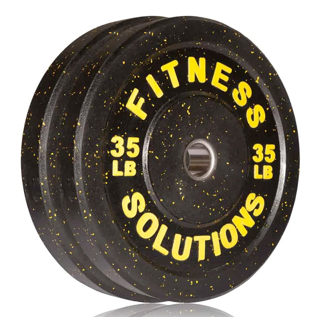 Par de discos bumper olímpicos 35 libras goma negra para levantamiento olímpico y CrossFit Fitness Solutions