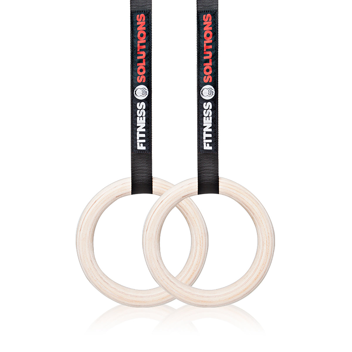 Par de anillas de gimnasia de madera con correa de nylon negro ajustable para calistenia Fitness Solutions